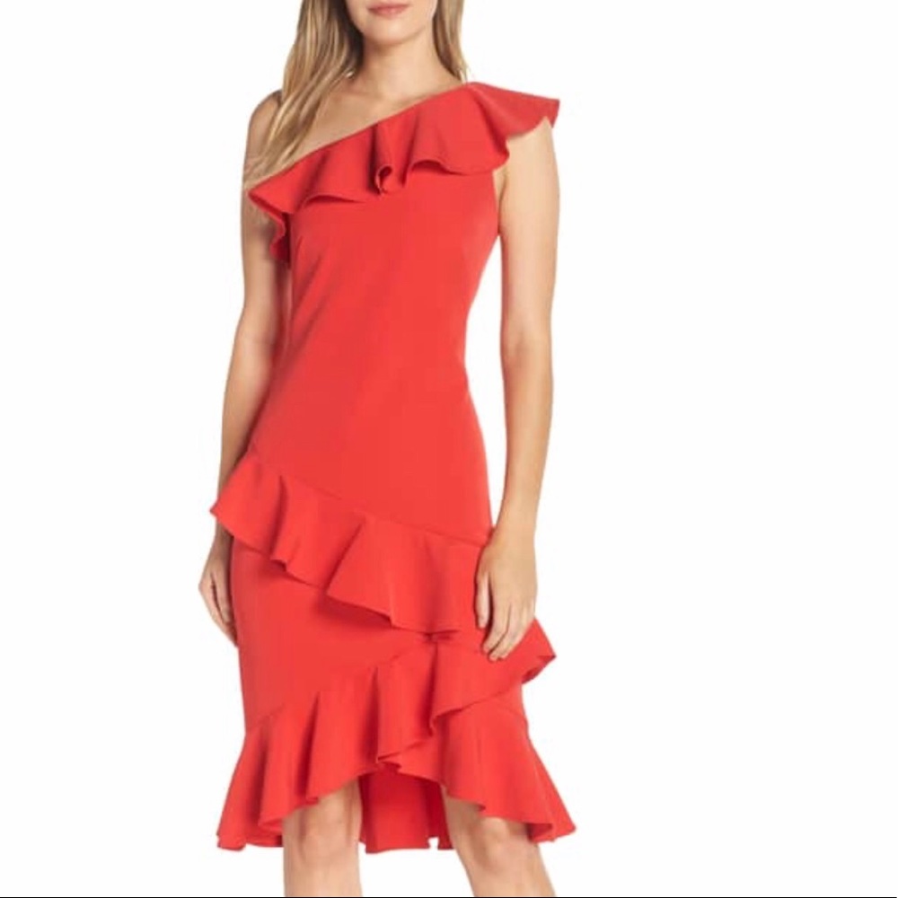 Vince Camuto One Shoulder Ruffle Dress